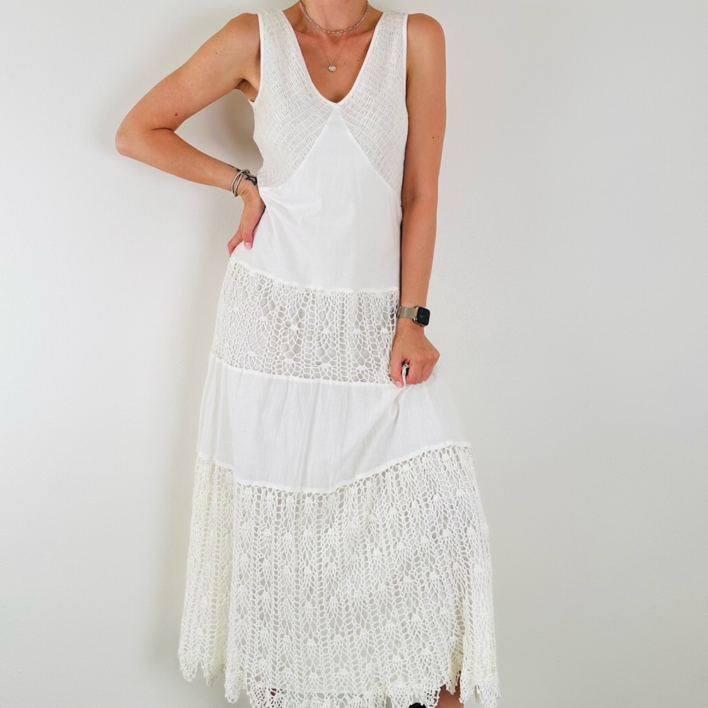 V Christina Maxi crochet sleeveless boho V-neck smocked dress - Picture 6 of 11